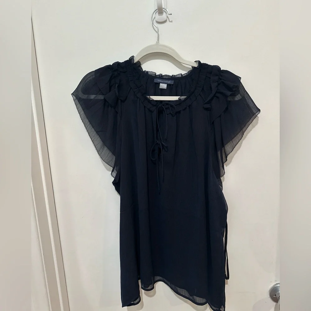 Tommy Hilfiger Navy Blue Ruffled Blouse - Picture 1 of 6